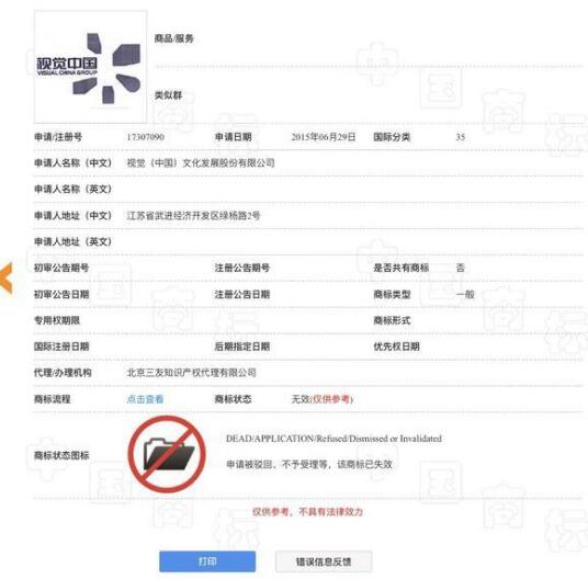 尷尬！“視覺中國”商標注冊未獲通過