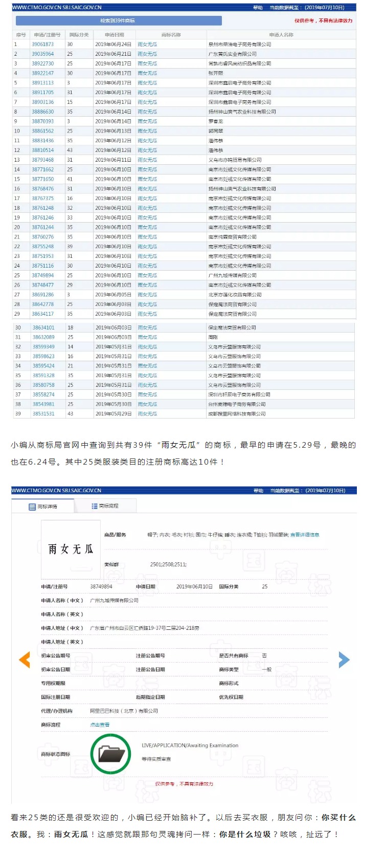 從“雨女無瓜”出發，淺談網絡熱詞是否可以被注冊為商標！