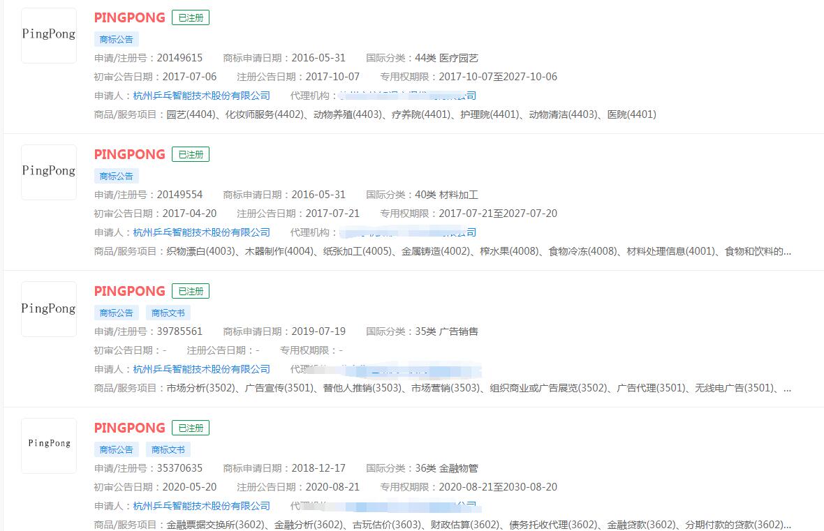 PingPong支付牌照成功續展，“PingPong”申請商標成功分類涉及眾多