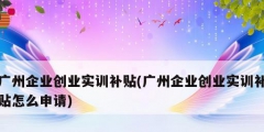 廣州企業創業實訓補貼(廣州企業創業實訓補貼怎么申請)